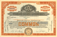 American General Corporation - 1936-46 dated Insurance Stock Certificate - Bought out by AIG in 2001